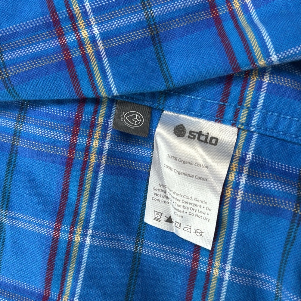 Stio Junction Midweight Flannel Shirt Plaid Small Organic Cotton Blue - Picture 7 of 12